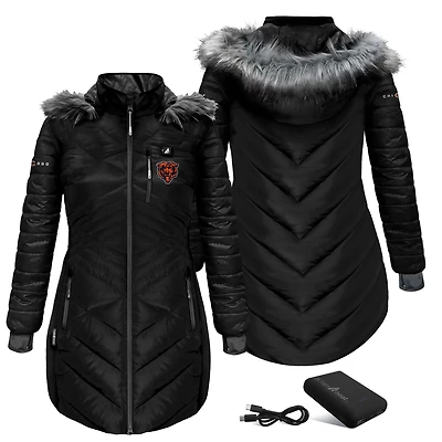 Women's ActionHeat Black Chicago Bears 5V Battery Heated Long Puffer Jacket