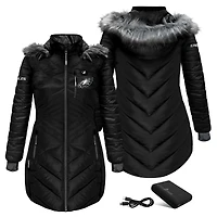Women's ActionHeat Black Philadelphia Eagles 5V Battery Heated Long Puffer Full-Zip Hoodie Jacket