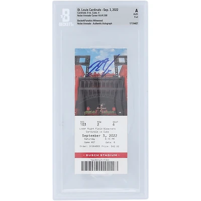 Nolan Arenado St. Louis Cardinals Autographed September 3, 2022 Career Hit #1,500 Beckett Fanatics Witnessed Authenticated Ticket
