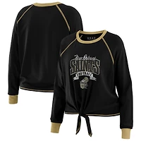 Women's WEAR by Erin Andrews Black/Gold New Orleans Saints Plus Size Tie-Front Long Sleeve Top