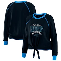 Women's WEAR by Erin Andrews Black/Blue Carolina Panthers Plus Size Tie-Front Long Sleeve Top