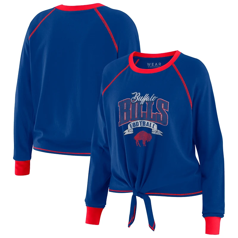 Women's WEAR by Erin Andrews Royal/Red Buffalo Bills Plus Size Tie-Front Long Sleeve Top