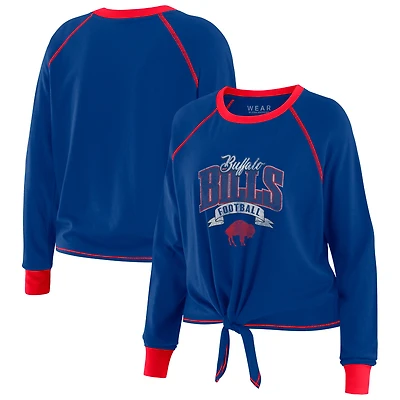 Women's WEAR by Erin Andrews Royal/Red Buffalo Bills Plus Size Tie-Front Long Sleeve Top