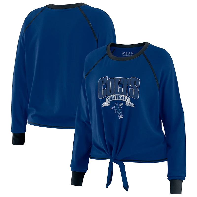 Women's WEAR by Erin Andrews Royal/Black Indianapolis Colts Plus Size Tie-Front Long Sleeve Top