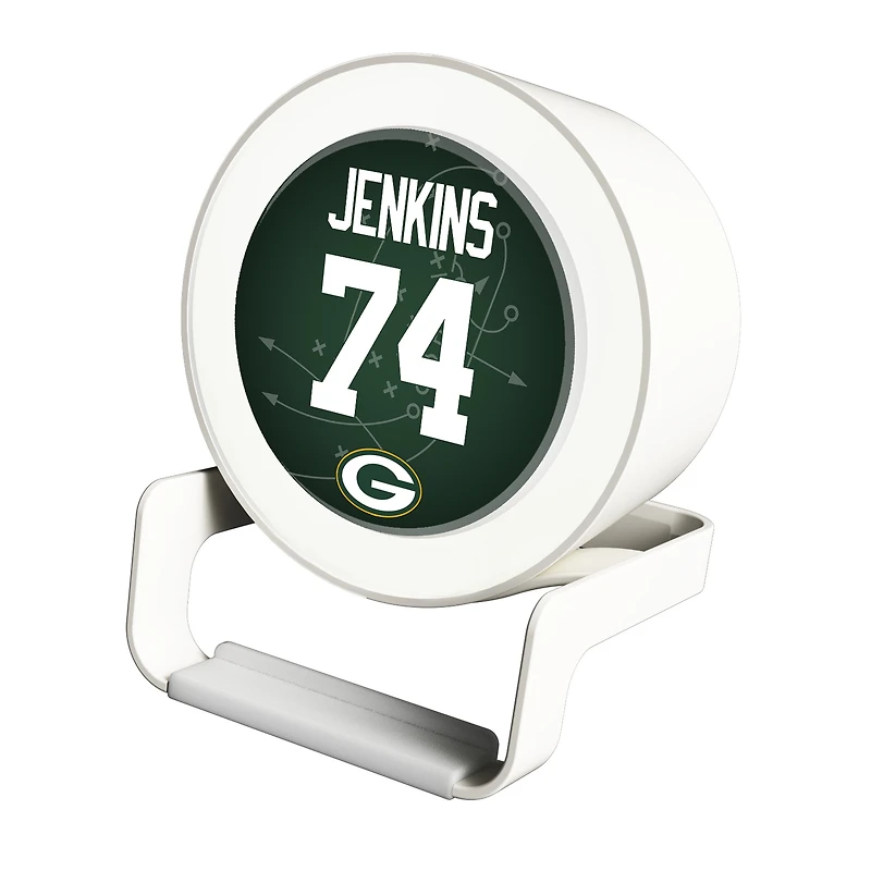 Keyscaper Elgton Jenkins White Green Bay Packers Night Light Charger and Bluetooth Speaker