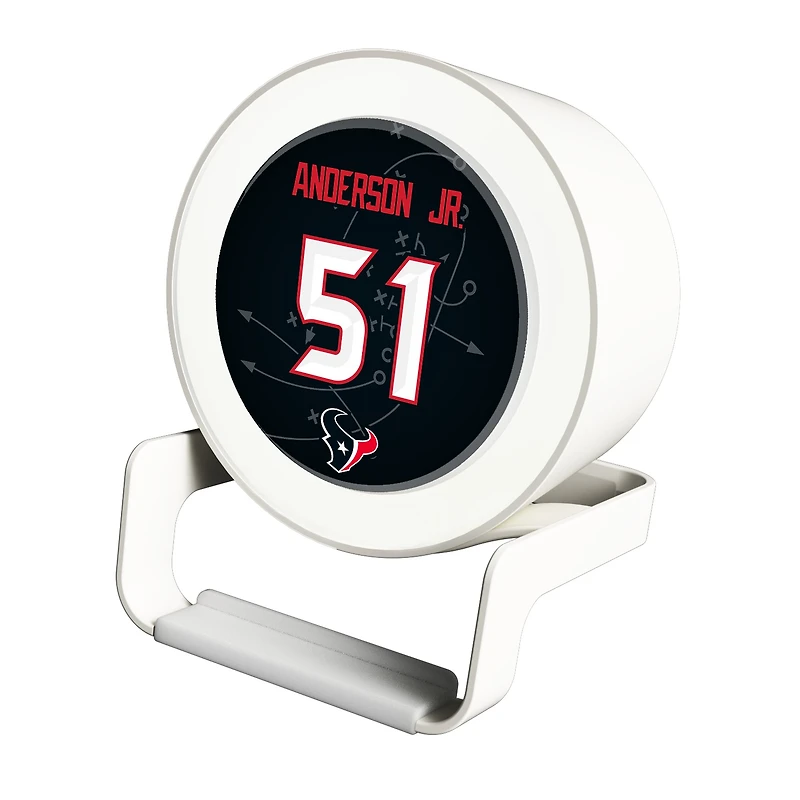 Keyscaper Will Anderson Jr. White Houston Texans Night Light Charger and Bluetooth Speaker