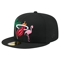 Men's New Era Black Miami Heat State Stitch 59FIFTY Fitted Hat