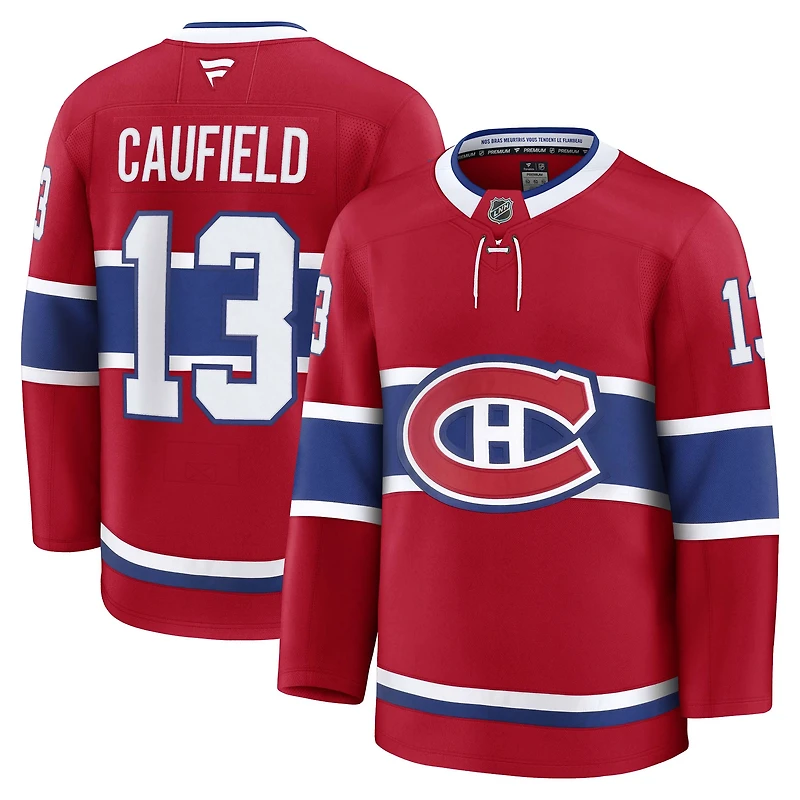 Men's Fanatics Cole Caufield Red Montreal Canadiens Home Premium Jersey