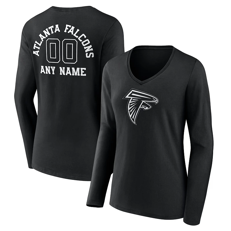 Women's Black Atlanta Falcons Personalized Name & Number Monochrome Long Sleeve V-Neck T-Shirt