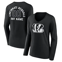 Women's Black Cincinnati Bengals Personalized Name & Number Monochrome Long Sleeve V-Neck T-Shirt