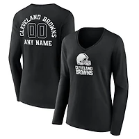 Women's Black Cleveland Browns Personalized Name & Number Monochrome Long Sleeve V-Neck T-Shirt