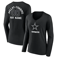 Women's Black Dallas Cowboys Personalized Name & Number Monochrome Long Sleeve V-Neck T-Shirt