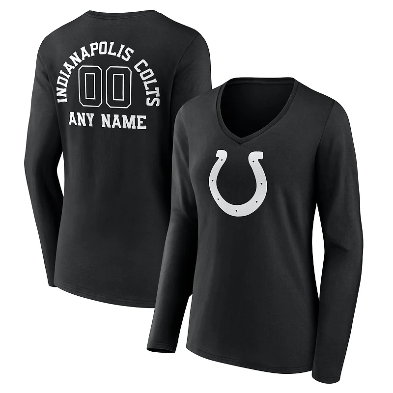 Women's Black Indianapolis Colts Personalized Name & Number Monochrome Long Sleeve V-Neck T-Shirt