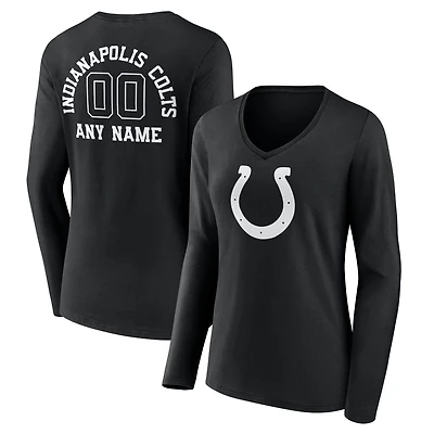 Women's Black Indianapolis Colts Personalized Name & Number Monochrome Long Sleeve V-Neck T-Shirt