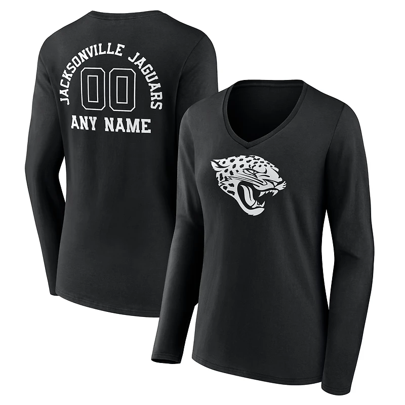 Women's Black Jacksonville Jaguars Personalized Name & Number Monochrome Long Sleeve V-Neck T-Shirt