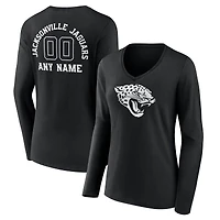 Women's Black Jacksonville Jaguars Personalized Name & Number Monochrome Long Sleeve V-Neck T-Shirt