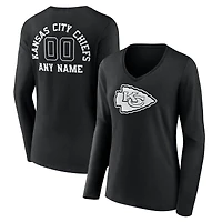 Women's Black Kansas City Chiefs Personalized Name & Number Monochrome Long Sleeve V-Neck T-Shirt