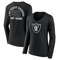 Women's Black Las Vegas Raiders Personalized Name & Number Monochrome Long Sleeve V-Neck T-Shirt