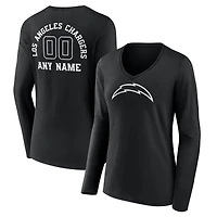 Women's Black Los Angeles Chargers Personalized Name & Number Monochrome Long Sleeve V-Neck T-Shirt