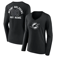 Women's Black Miami Dolphins Personalized Name & Number Monochrome Long Sleeve V-Neck T-Shirt