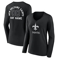 Women's Black New Orleans Saints Personalized Name & Number Monochrome Long Sleeve V-Neck T-Shirt