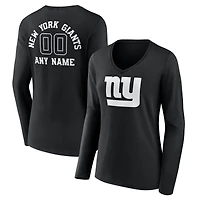 Women's Black New York Giants Personalized Name & Number Monochrome Long Sleeve V-Neck T-Shirt