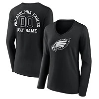 Women's Black Philadelphia Eagles Personalized Name & Number Monochrome Long Sleeve V-Neck T-Shirt