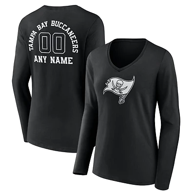 Women's Black Tampa Bay Buccaneers Personalized Name & Number Monochrome Long Sleeve V-Neck T-Shirt