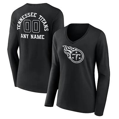 Women's Black Tennessee Titans Personalized Name & Number Monochrome Long Sleeve V-Neck T-Shirt
