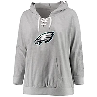 Women's Fanatics Heather Gray Philadelphia Eagles Plus Size Lace-up Pullover Hoodie