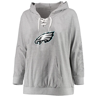 Women's Fanatics Heather Gray Philadelphia Eagles Plus Size Lace-up Pullover Hoodie