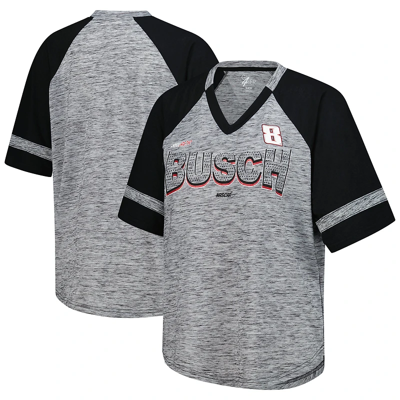 Women's G-III 4Her by Carl Banks Heather Gray Kyle Busch Hall of Fame Oversized Raglan V-Neck T-Shirt