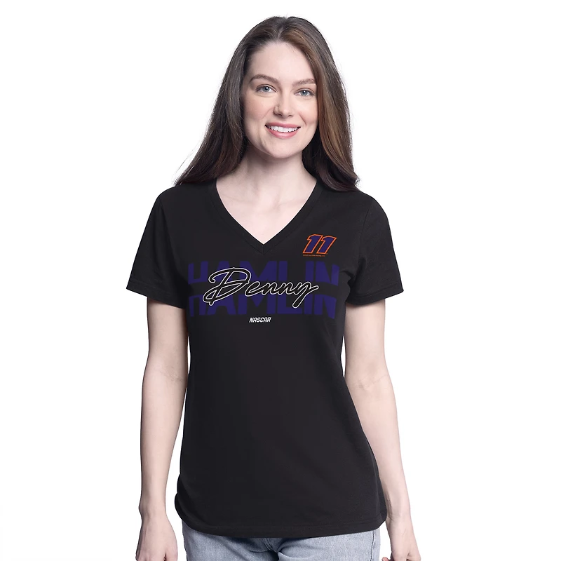 Women's G-III 4Her by Carl Banks Black Denny Hamlin Batter Up V-Neck T-Shirt