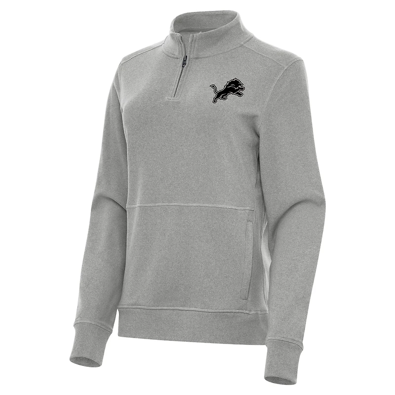 Women's Antigua  Heather Gray Detroit Lions Crush Quarter-Zip Top