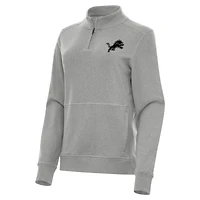 Women's Antigua  Heather Gray Detroit Lions Crush Quarter-Zip Top