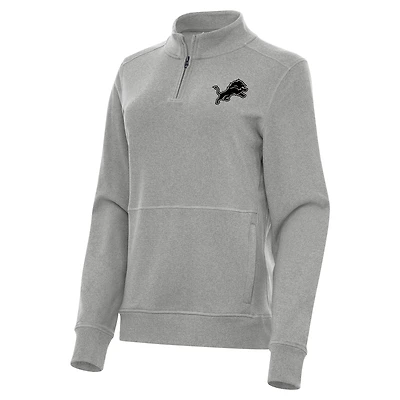 Women's Antigua  Heather Gray Detroit Lions Crush Quarter-Zip Top