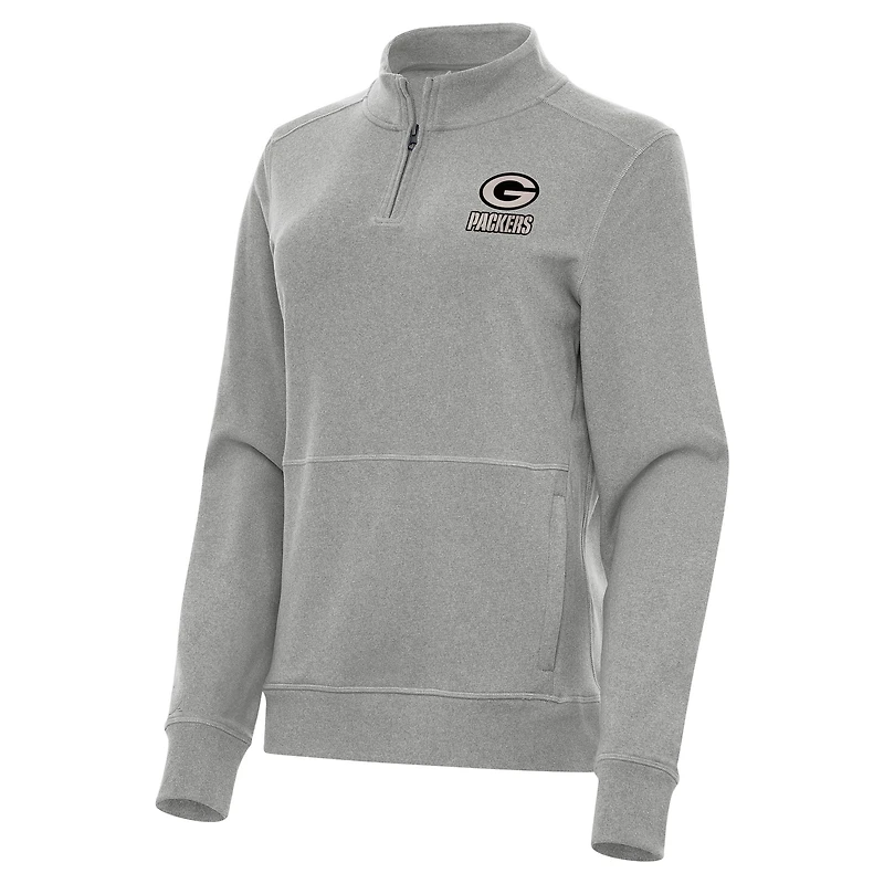 Women's Antigua  Heather Gray Green Bay Packers Crush Quarter-Zip Top