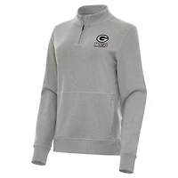 Women's Antigua  Heather Gray Green Bay Packers Crush Quarter-Zip Top