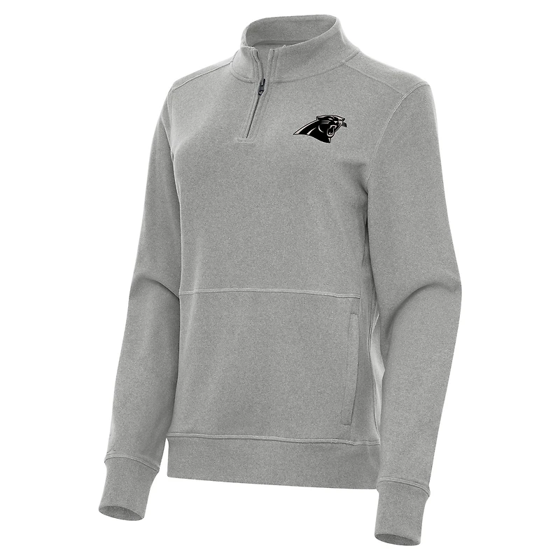 Women's Antigua  Heather Gray Carolina Panthers Crush Quarter-Zip Top