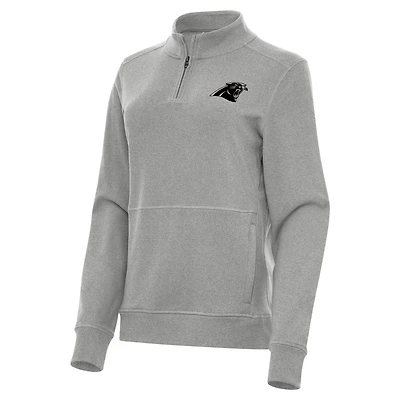 Women's Antigua  Heather Gray Carolina Panthers Crush Quarter-Zip Top