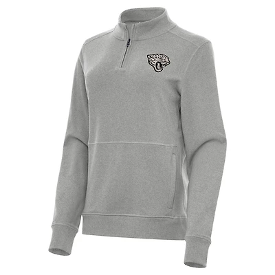 Women's Antigua  Heather Gray Jacksonville Jaguars Crush Quarter-Zip Top