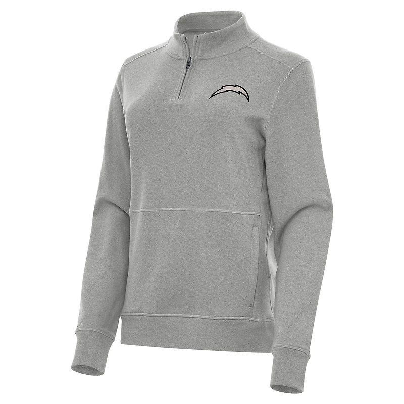 Women's Antigua  Heather Gray Los Angeles Chargers Crush Quarter-Zip Top