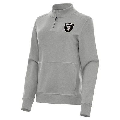 Women's Antigua  Heather Gray Las Vegas Raiders Crush Quarter-Zip Top