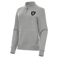 Women's Antigua  Heather Gray Las Vegas Raiders Crush Quarter-Zip Top