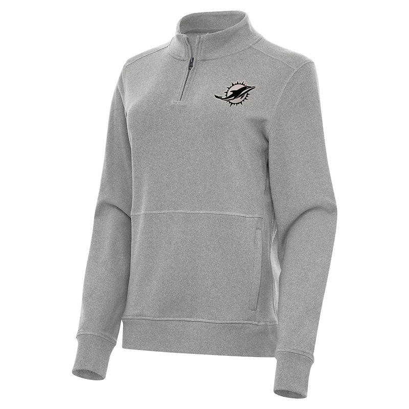 Women's Antigua  Heather Gray Miami Dolphins Crush Quarter-Zip Top