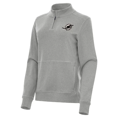 Women's Antigua  Heather Gray Miami Dolphins Crush Quarter-Zip Top