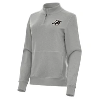 Women's Antigua  Heather Gray Miami Dolphins Crush Quarter-Zip Top