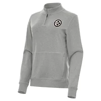 Women's Antigua  Heather Gray Pittsburgh Steelers Crush Quarter-Zip Top