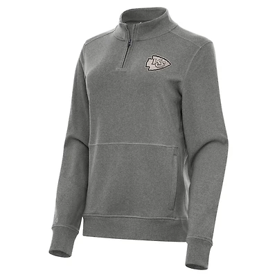 Women's Antigua  Heather Black Kansas City Chiefs Crush Quarter-Zip Top