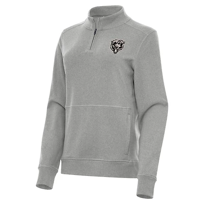 Women's Antigua  Heather Gray Chicago Bears Crush Quarter-Zip Top